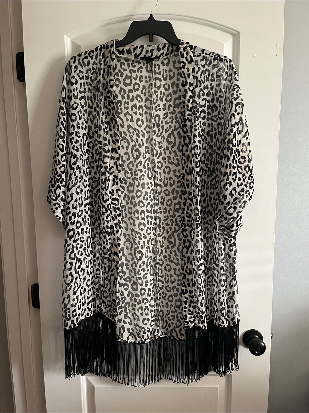 Steve Madden Black and White Leopard Print Sheer Top